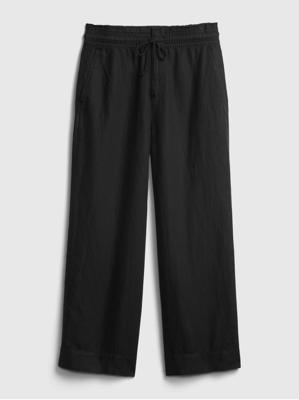 Nohavice high rise wide-leg pants in linen-cotton Čierna