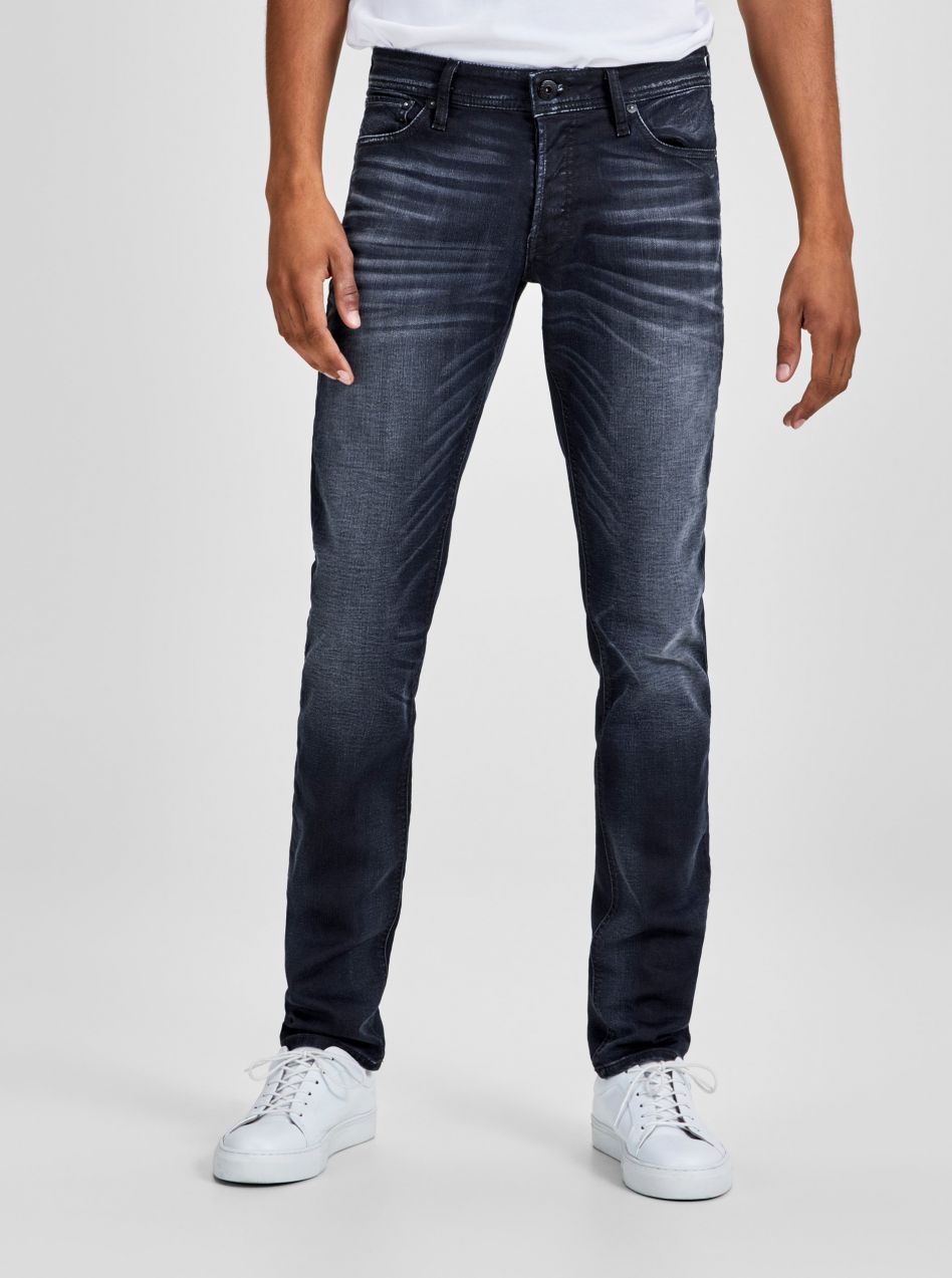 Tmavomodré slim fit rifle s vyšúchaným efektom Jack & Jones Glenn