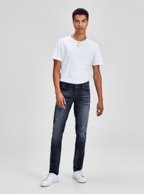 Tmavomodré slim fit rifle s vyšúchaným efektom Jack & Jones Glenn galéria