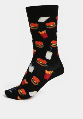 Čierne vzorované unisex ponožky Happy Socks Hamburger