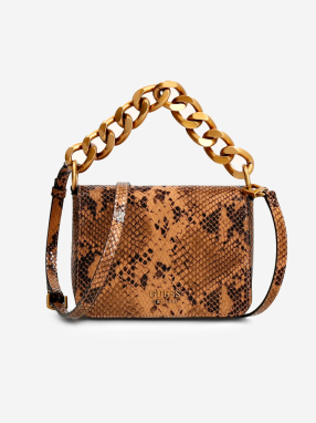 Hnedá dámska vzorovaná malá crossbody kabelka Guess Tullia