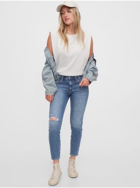 Džínsy mid rise distressed true Skinny Modrá