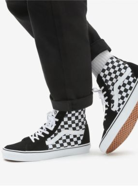 Čierno-biele vzorované kožené členkové tenisky VANS UA SK8-Hi