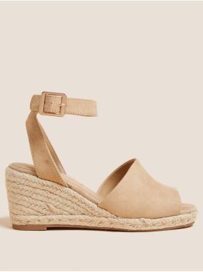 Kožené espadrilky širšieho strihu na platforme Marks & Spencer béžová