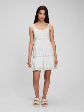 Biele dievčenské šaty na ramienka s krajkou GAP galéria