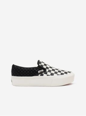 Bielo-čierne dámske kožené slip on tenisky na platforme VANS