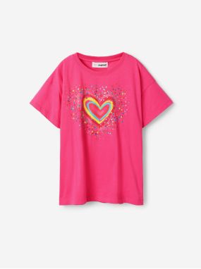 Tmavo ružové dievčenské tričko Desigual Heart