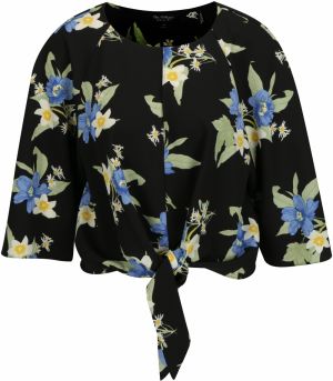 Čierny kvetovaný crop top s 3/4 rukávom Miss Selfridge