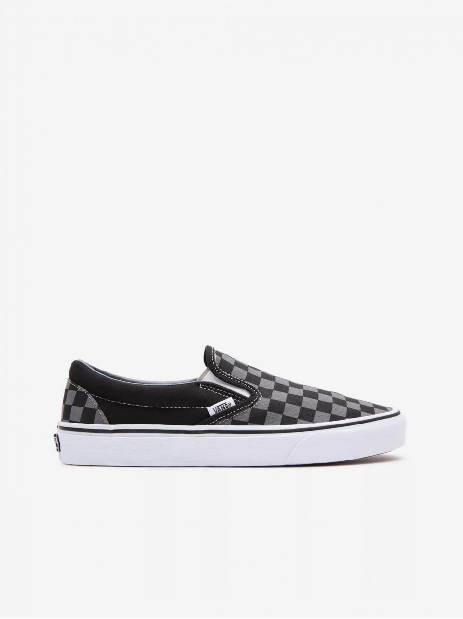 Šedo-čierne pánske kockované slip on tenisky VANS Classic