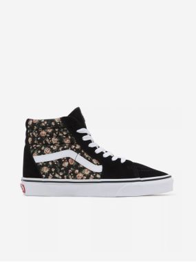 Čierne dámske kvetované členkové tenisky so semišovými detailmi VANS UA SK8-Hi