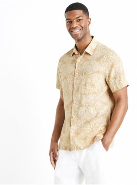 Béžová pánska vzorovaná ľanová košeľa Celio Daovera