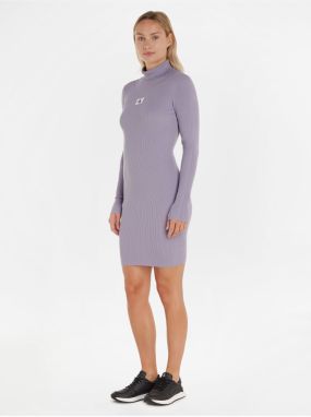 Svetlo fialové dámske svetrové šaty s rolákom Calvin Klein Jeans