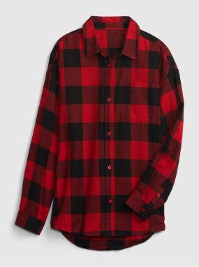 Čierno-červená detská kockovaná flanelová košeľa GAP