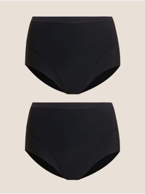 Jemne sťahujúce nohavičky bez viditeľného lemu s vysokým pásom, 2 ks v balení Marks & Spencer čierna