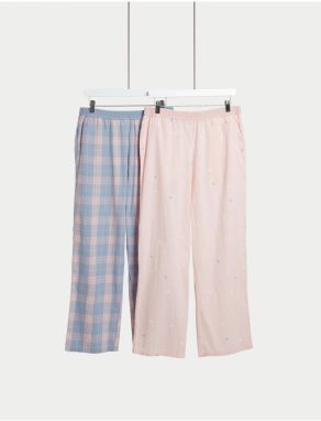 Súprava dvoch dámskych spodných dielov pyžamá v ružovej a modrej farbe Marks & Spencer