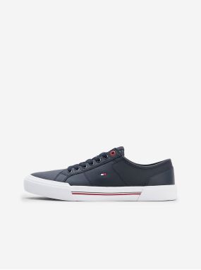 Tmavomodré pánske kožené tenisky Tommy Hilfiger Core Corporate Vulc Leather