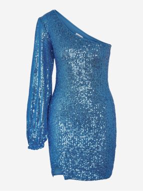 Modré dámske púzdrové šaty s flitrami Noisy May Scarlett