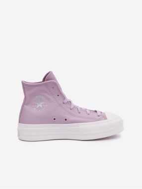 Svetlo fialové dámske kožené členkové tenisky na platforme Converse Chuck Taylor All Star Lift