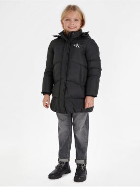 Čierny dievčenský prešívaný kabát Calvin Klein Jeans