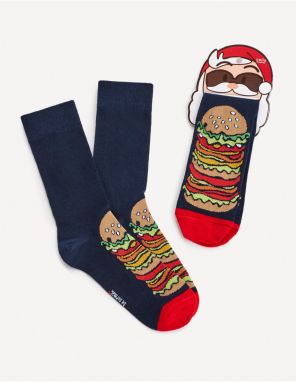 Tmavomodré pánske vzorované ponožky Celio Burger