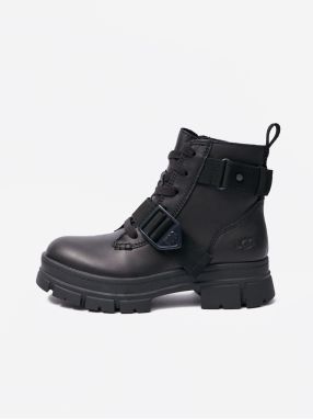 Čierne dámske členkové kožené topánky UGG Ashton Lace Up