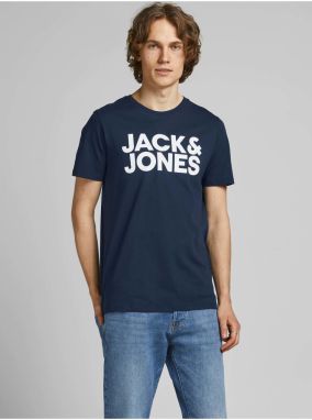 Tmavomodré slim fit tričko s potlačou Jack & Jones Corp