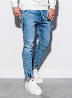 Svetlomodré pánske slim fit rifle Ombre Clothing