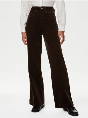 Tmavo hnedé dámske široké menčestrové nohavice Marks & Spencer