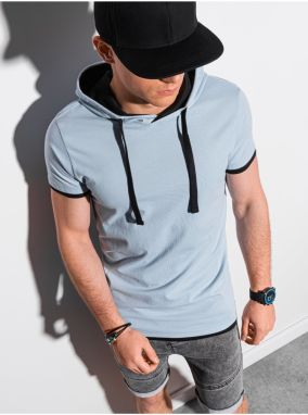 Svetlomodré pánske tričko s kapucňou Ombre Clothing S1376