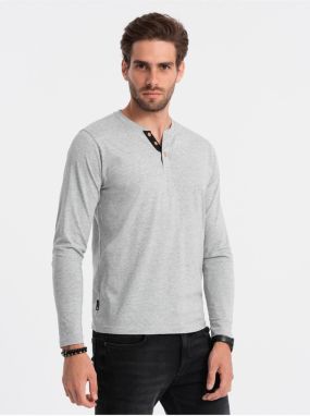 Šedé pánske tričko s gombíkmi Ombre Clothing HENLEY