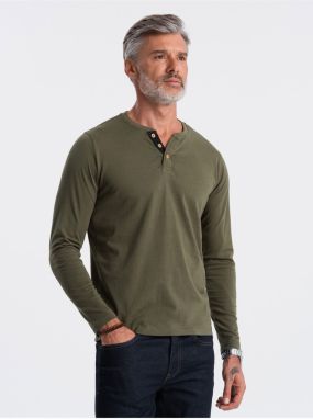 Kaki pánske tričko s gombíkmi Ombre Clothing HENLEY