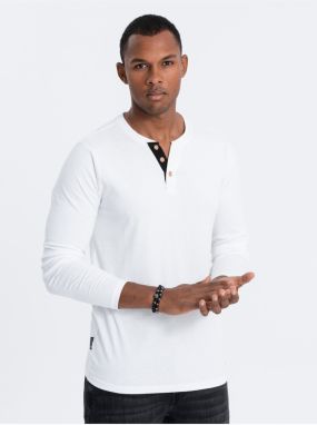 Biele pánske tričko s gombíkmi Ombre Clothing HENLEY