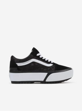 Čierne dámske kvetované tenisky so semišovými detailmi na platforme VANS UA Old Skool Stacked