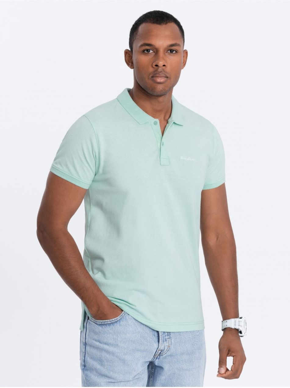 Tyrkysové pánske polo tričko Ombre Clothing