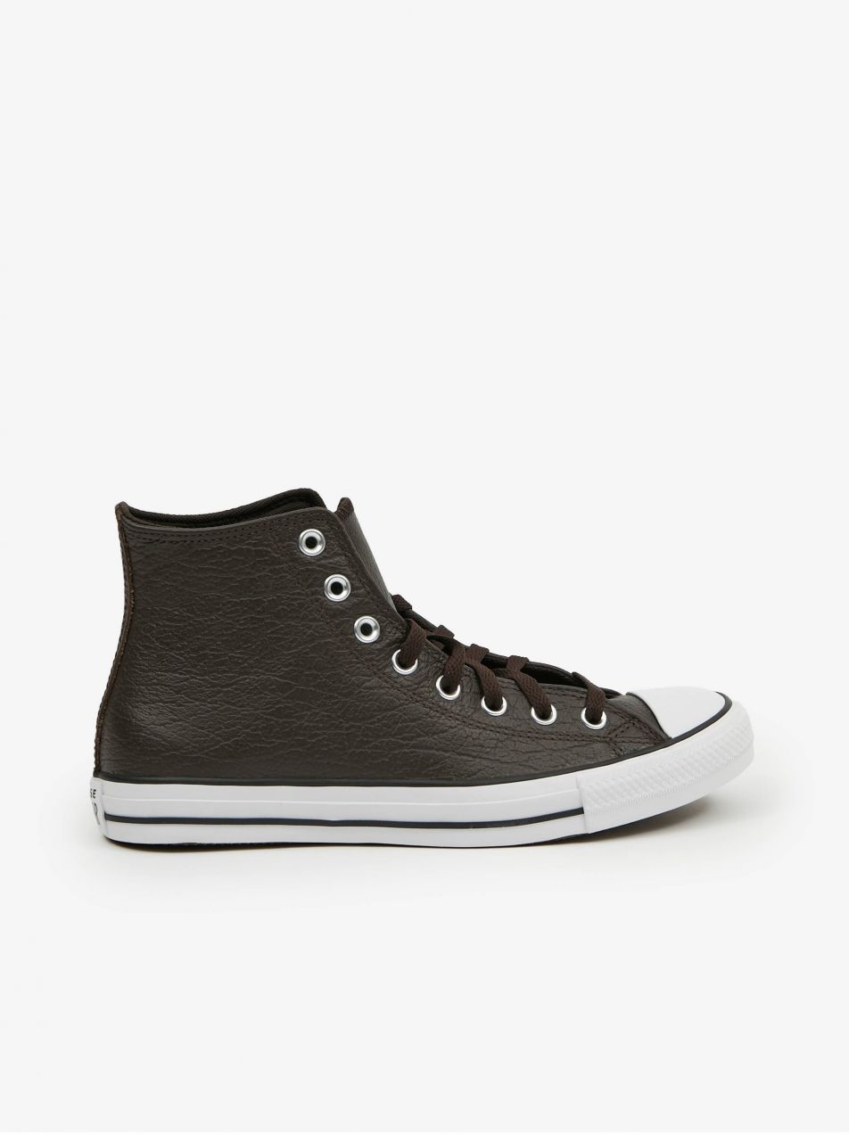 Hnedé pánske členkové kožené tenisky Converse Chuck Taylor All Star