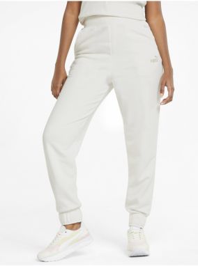 Krémové dámske tepláky Puma ESS+ Embroidery High-Waist Pants