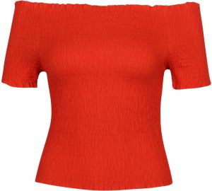 Červený crop top s odhalenými ramenami VERO MODA Mock