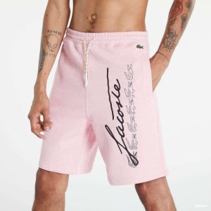 LACOSTE Signature Print Fleece Shorts Pink