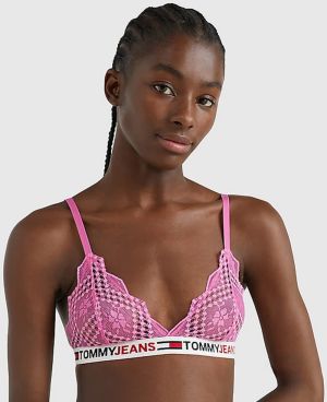 Tommy Hilfiger Unlined Lace Triangle Bra Pink Armour