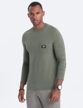 Pohodlné olivové tričko s dlhým rukávom V4-L156