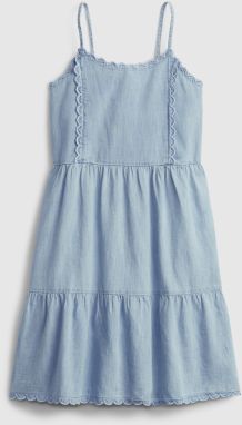 Detské šaty Scalloped tiered denim dress Modrá