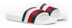 Tommy Hilfiger biele šľapky Shimmery Ribbon Pool Slide