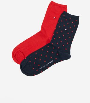 Súprava dámskych ponožiek v červenej a tmavomodrej farbe Tommy Hilfiger Sock Dot 2P