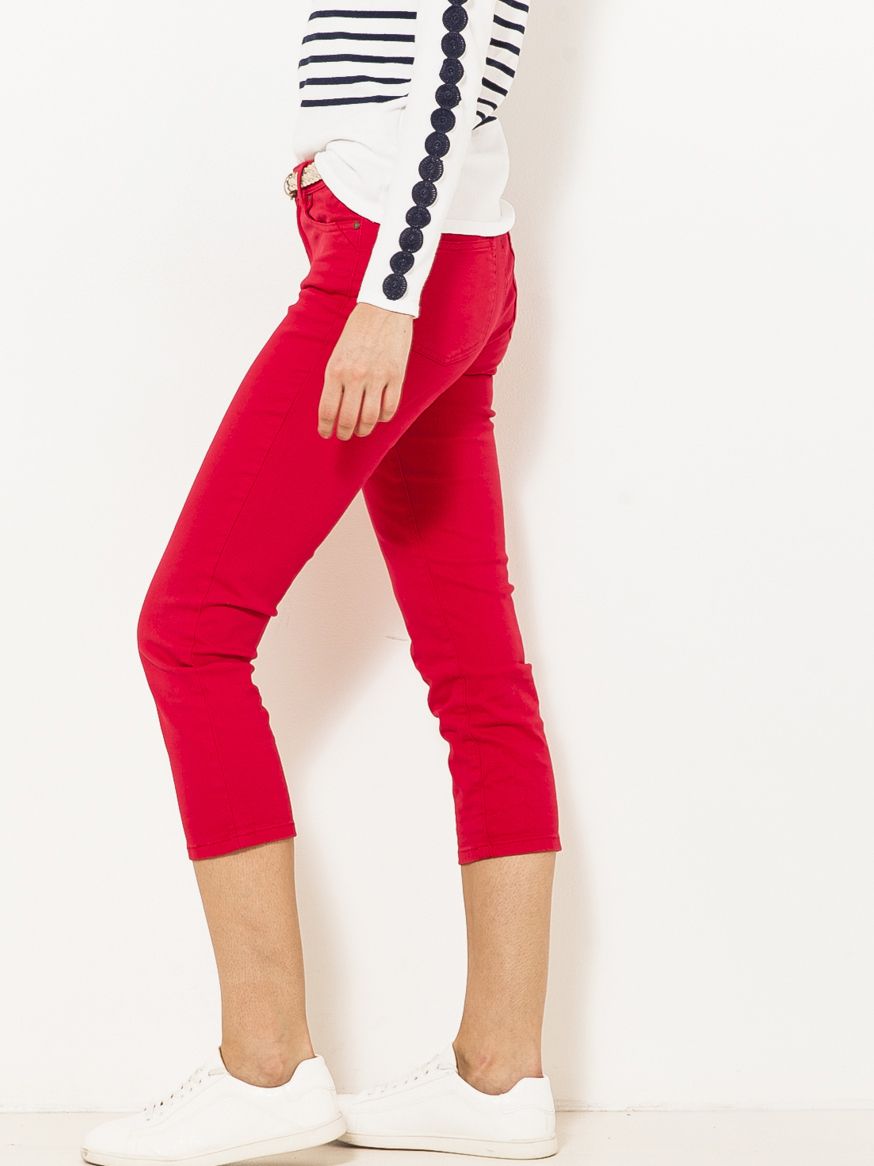 Červené trojštvrťové džínsy CAMAIEU