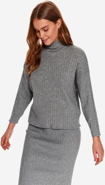 Šedý dámsky rebrovaný sveter se stojačikom TOP SECRET