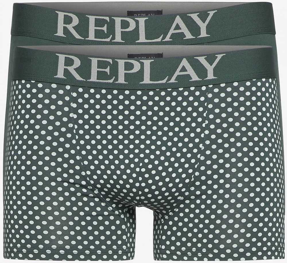 Boxerky Style 7 Cuff Logo&Print 2Pcs Box - Dark Green/Light Grey Replay