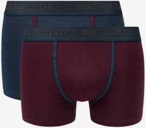 Boxerky Style 6 Cuff Logo&Contrast Piping 2Pcs Box - Dark Blue/Bordeaux Replay