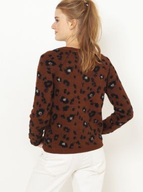 Tmavohnedý sveter s leopardím vzorom CAMAIEU galéria