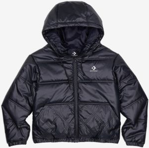 Čierna dámska prešívaná zimná bunda s kapucou Converse Embroidered Puffer Jaccket