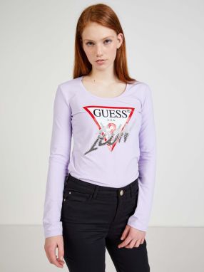 Tričká s dlhým rukávom pre ženy Guess - svetlofialová